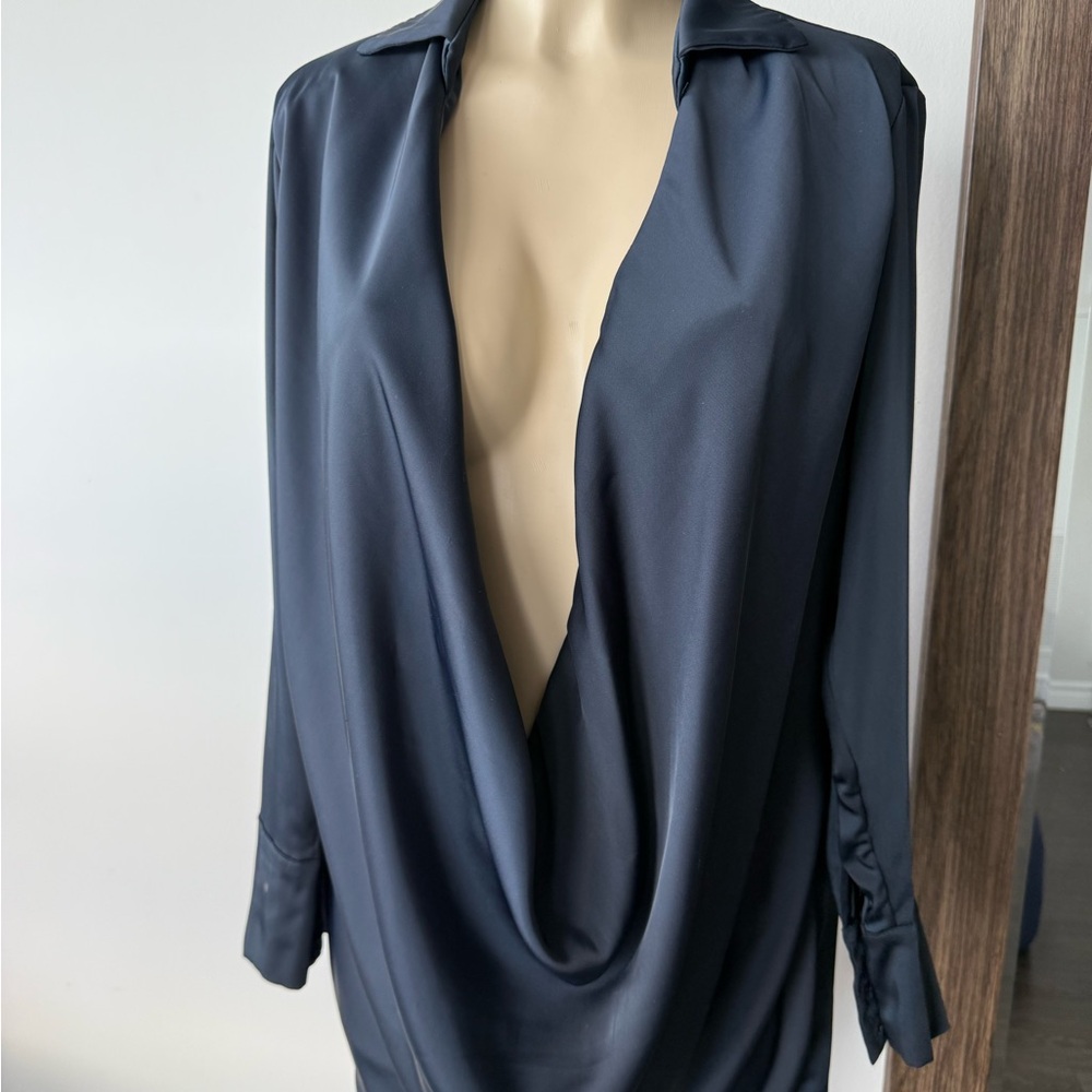 Elegant Deep V-Neck Satin Blouse